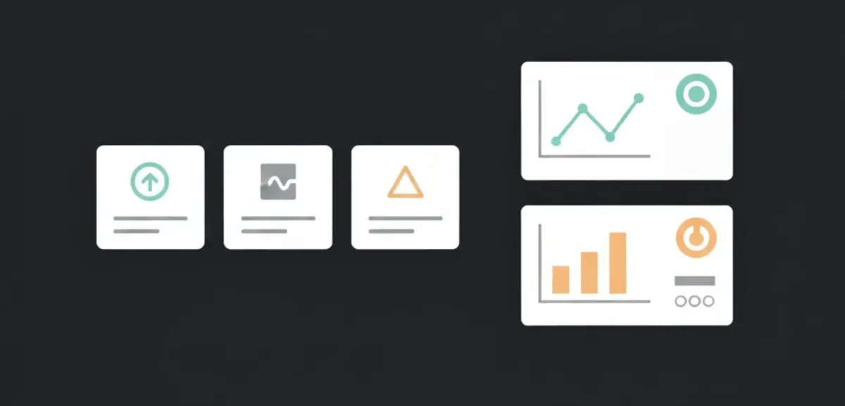 Ilustração de um dashboard com métricas de analytics e redes sociais.